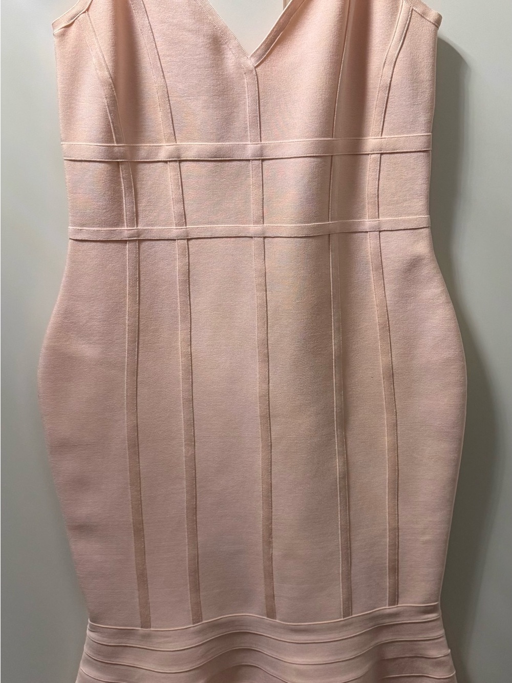 VENUS Blush Pink Midi Bandage Dress with Flared Hem